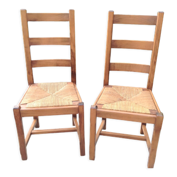 Paire de chaises paillées vintage années 60-70
