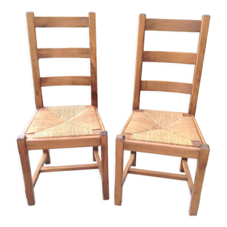 Paire de chaises paillées vintage années 60-70