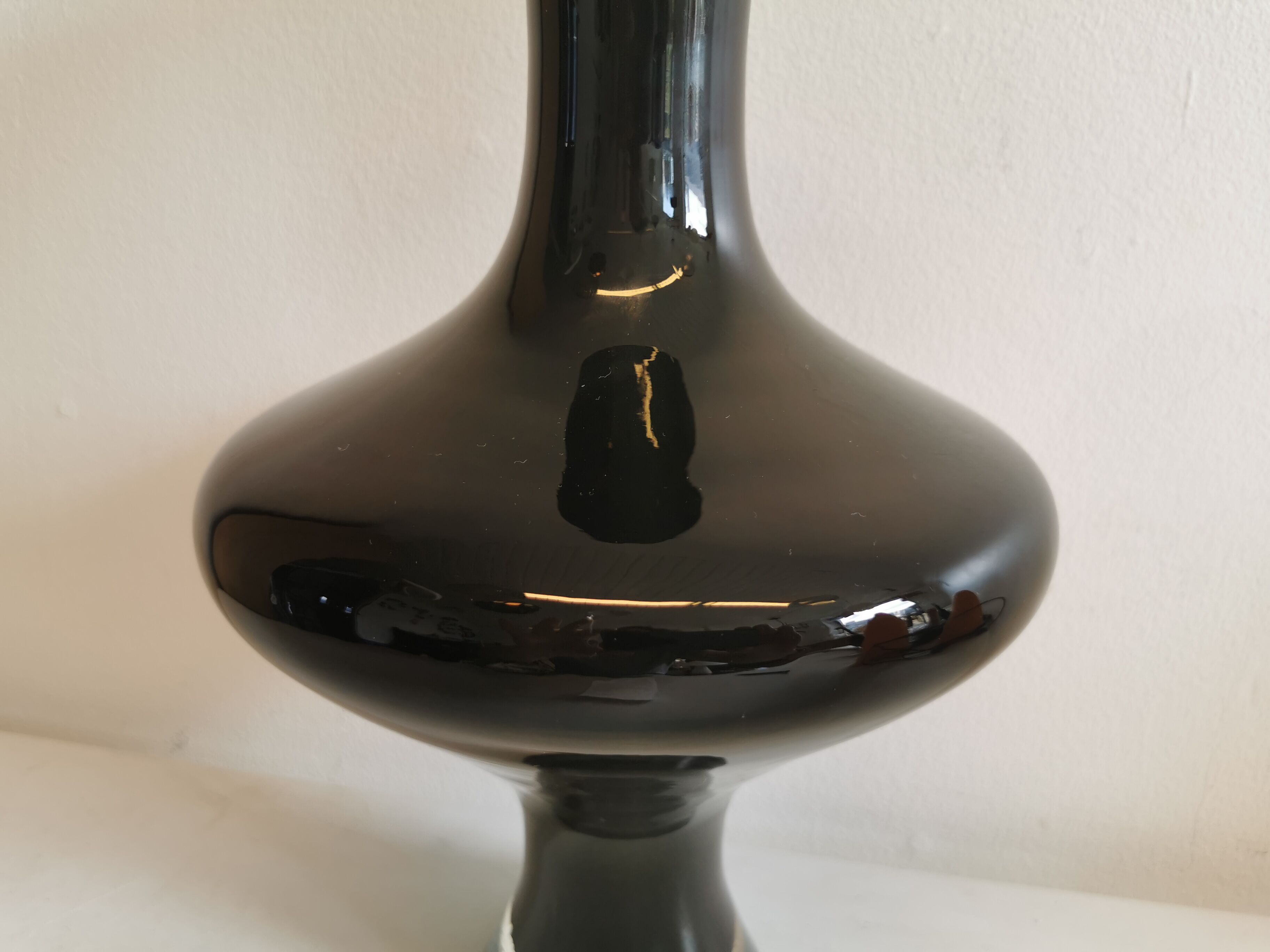 Large Danish glass vase in deep purple/black colour..