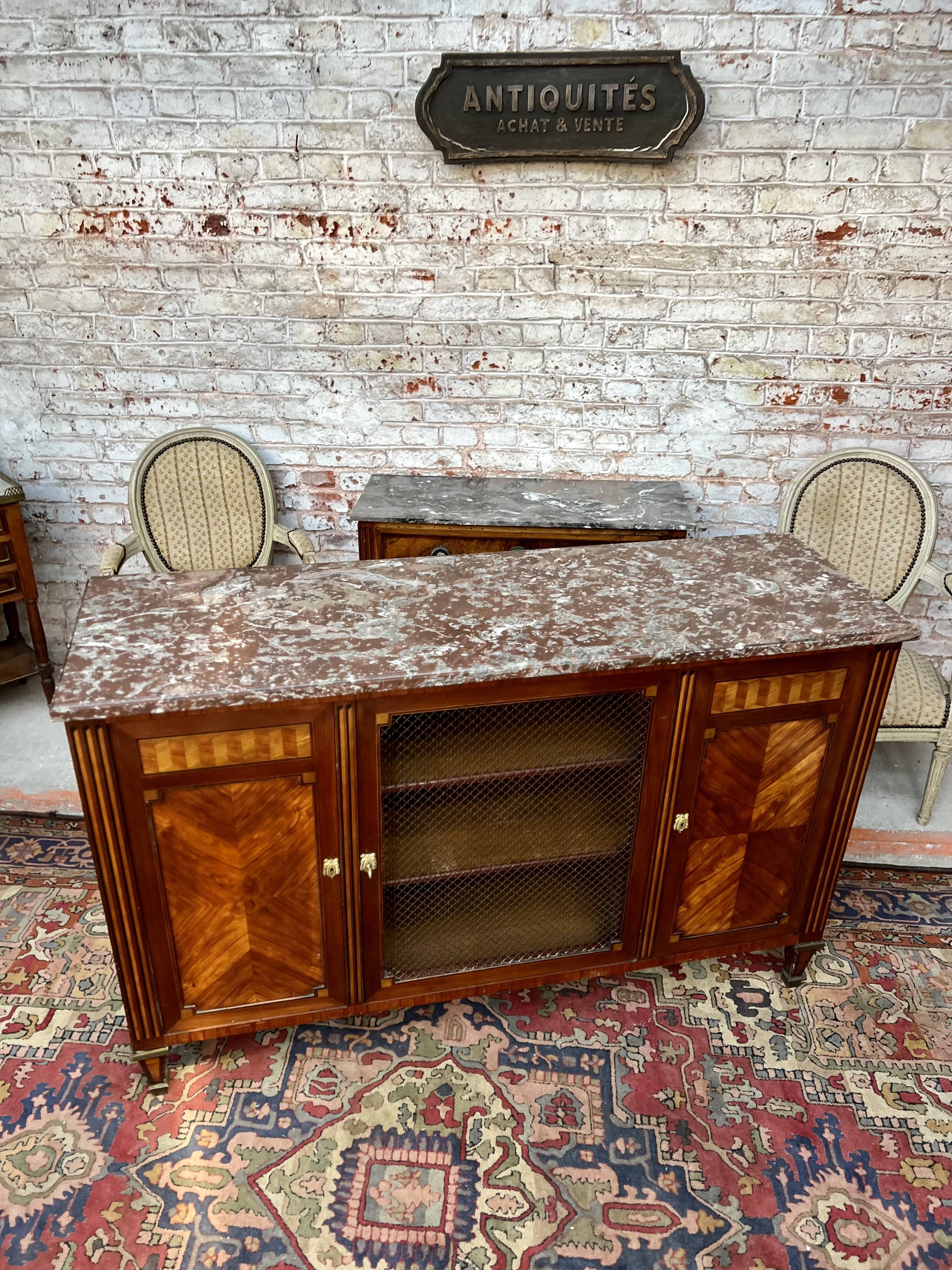 Low sideboard in marquetry style Louis XVI late nineteenth century