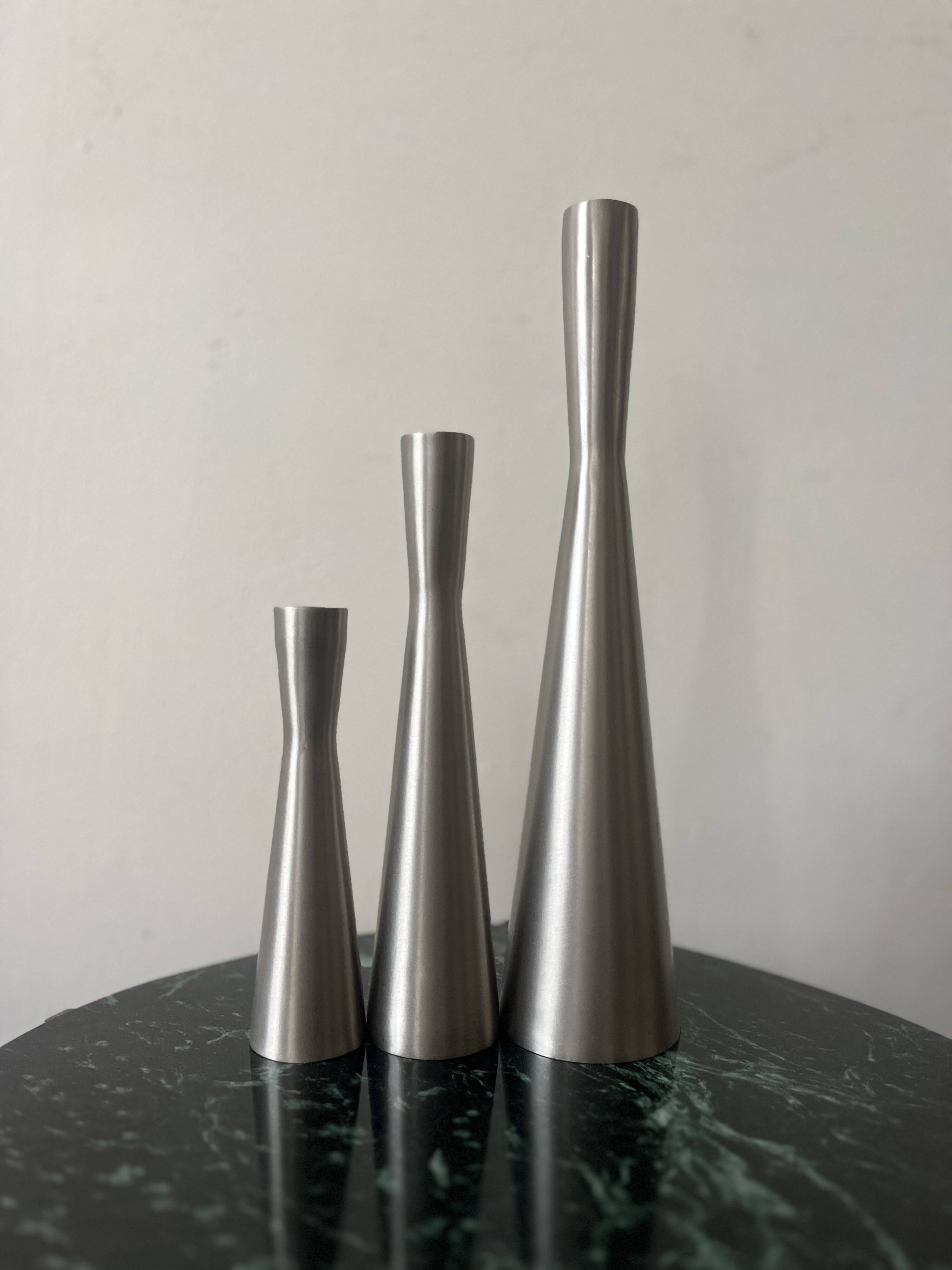 set of 3 chrome metal candle holders, 1970 design