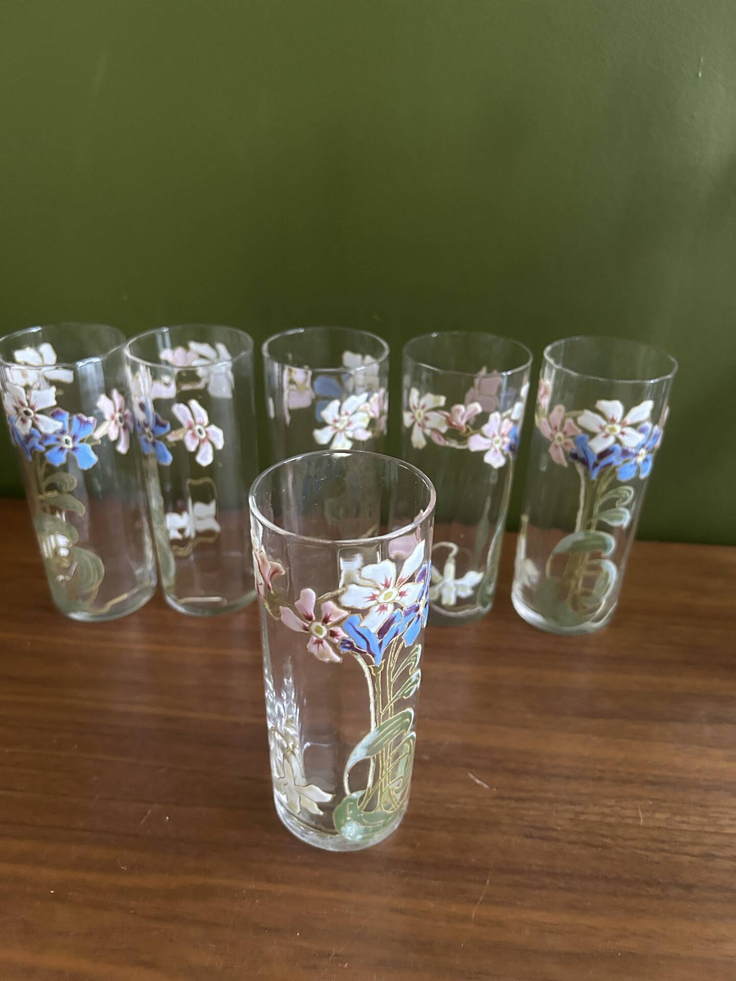 Set of carafe and 6 Legras glasses