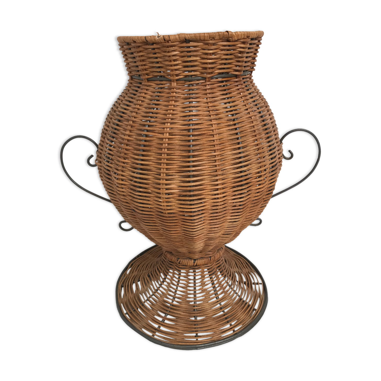 Vintage wrought iron wicker plant holder