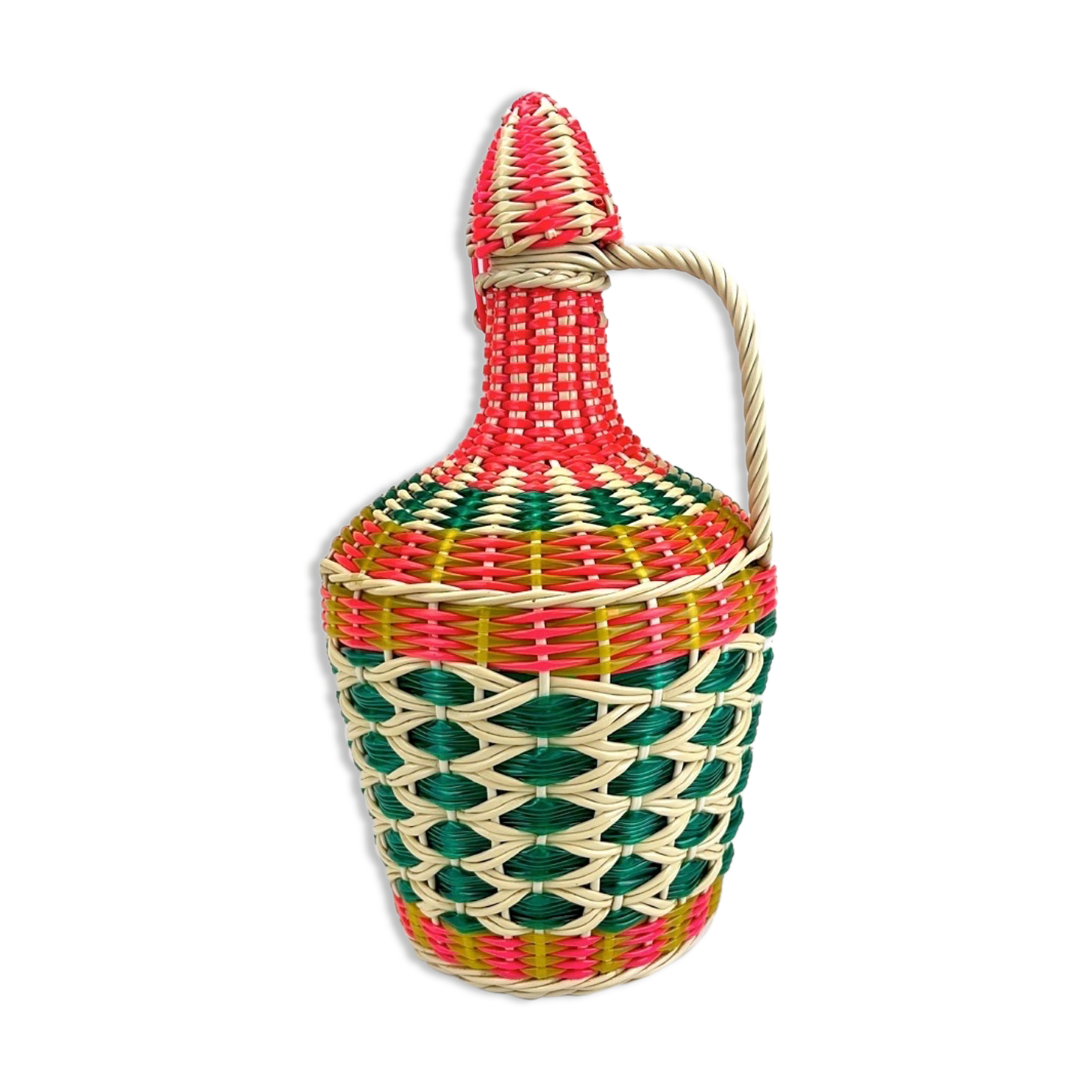 Multicolored glass bottle and braided scoubidou