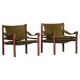 Arne Norell, Pair of "Sirocco" Safari armchairs in ash and green leather, 1960s.