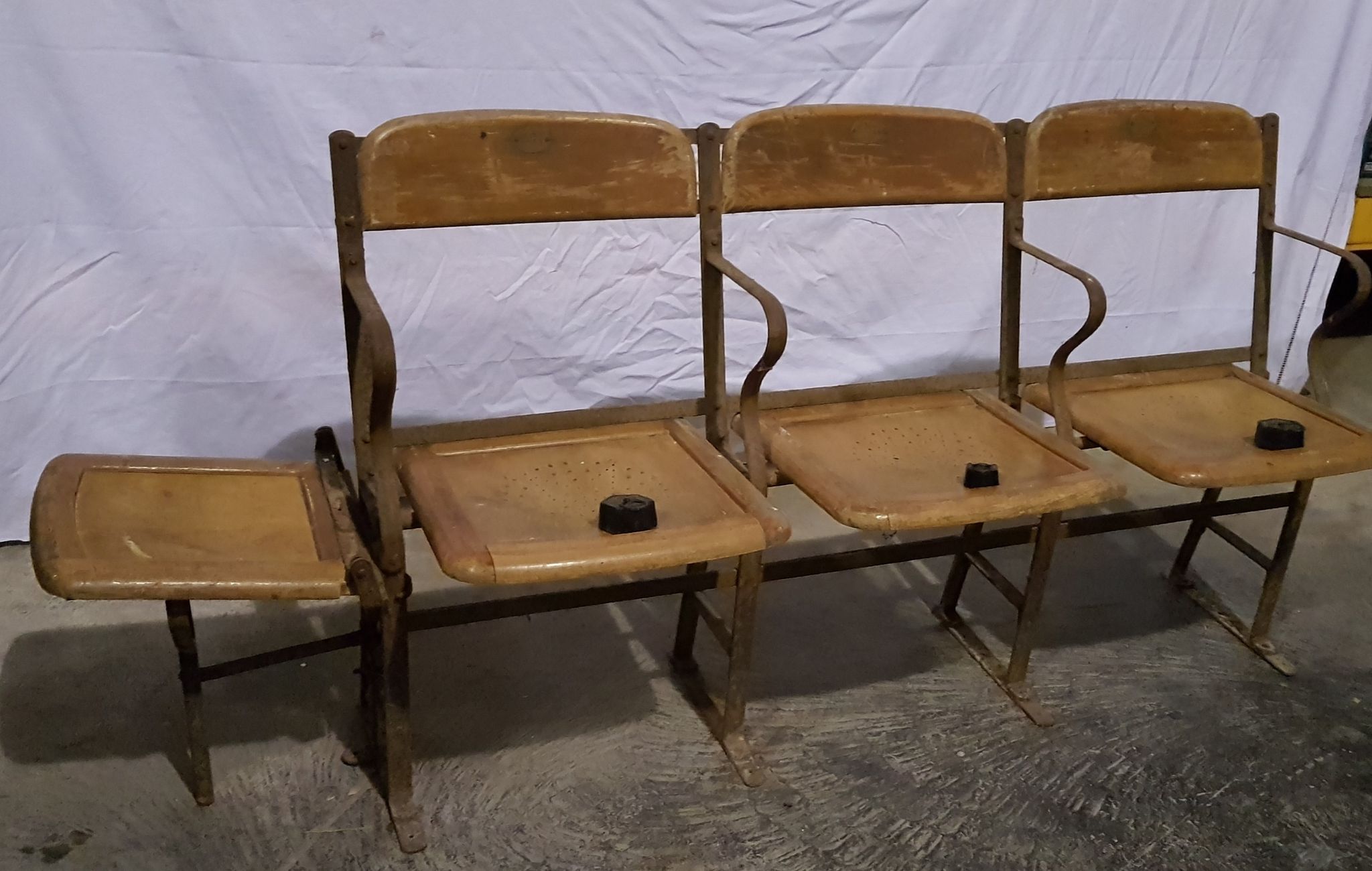 Luterma antique theatre bench circa 1930, vintage wrought iron cinema bench