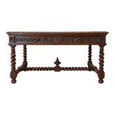Bureau plat – Style Louis XIII – Chêne massif sculpté – XIXe siècle
