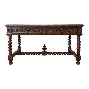 Flat desk – Louis XIII style – Carved solid oak – 19th century