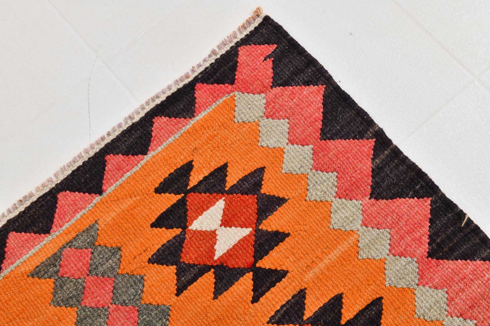 3x11 Orange Tribal Kilim Runner Rug 93x330Cm