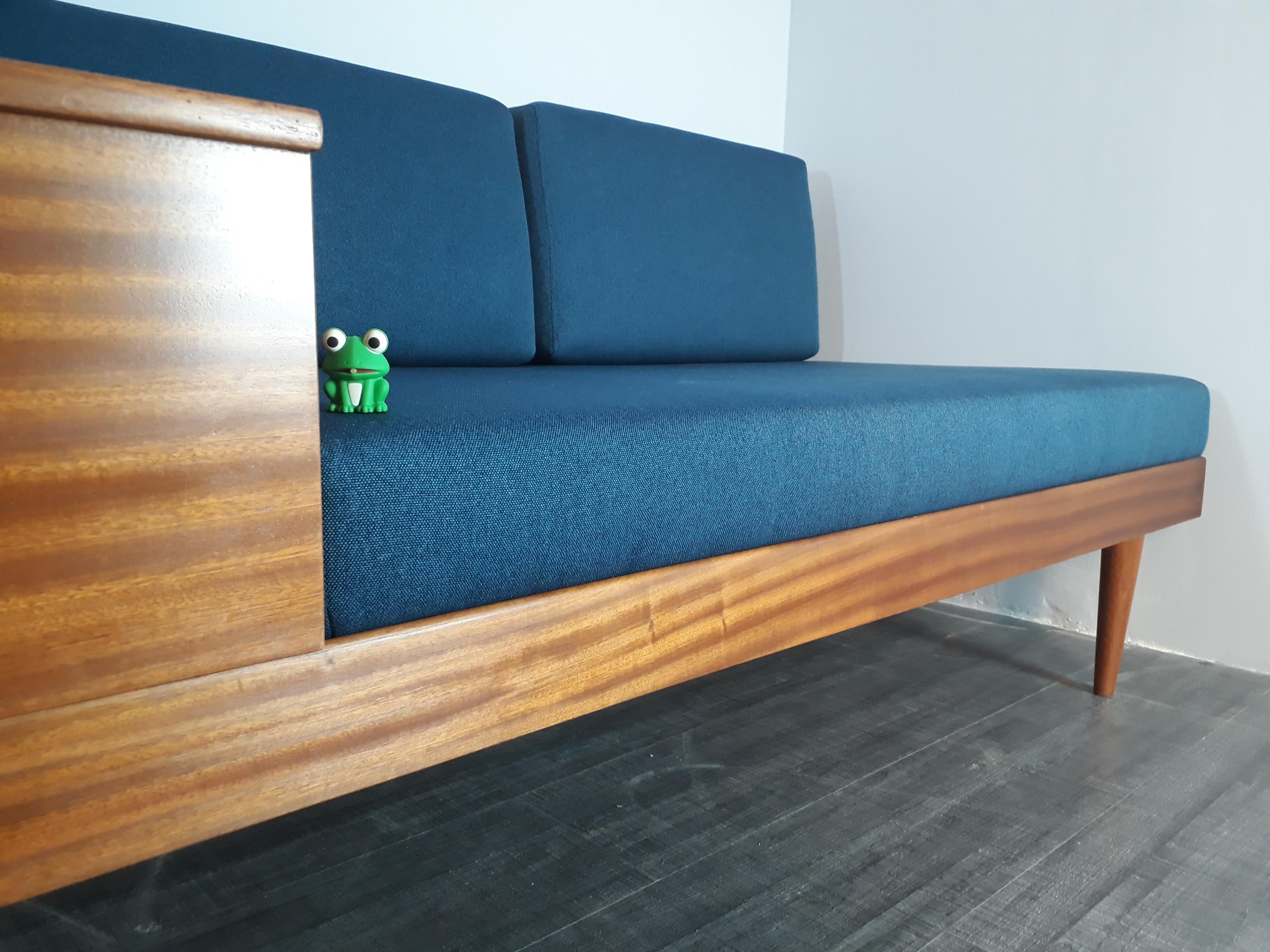 Daybed Teak Sofa and Blue Fabric Design Ingmar Relling, Norwegian 1960