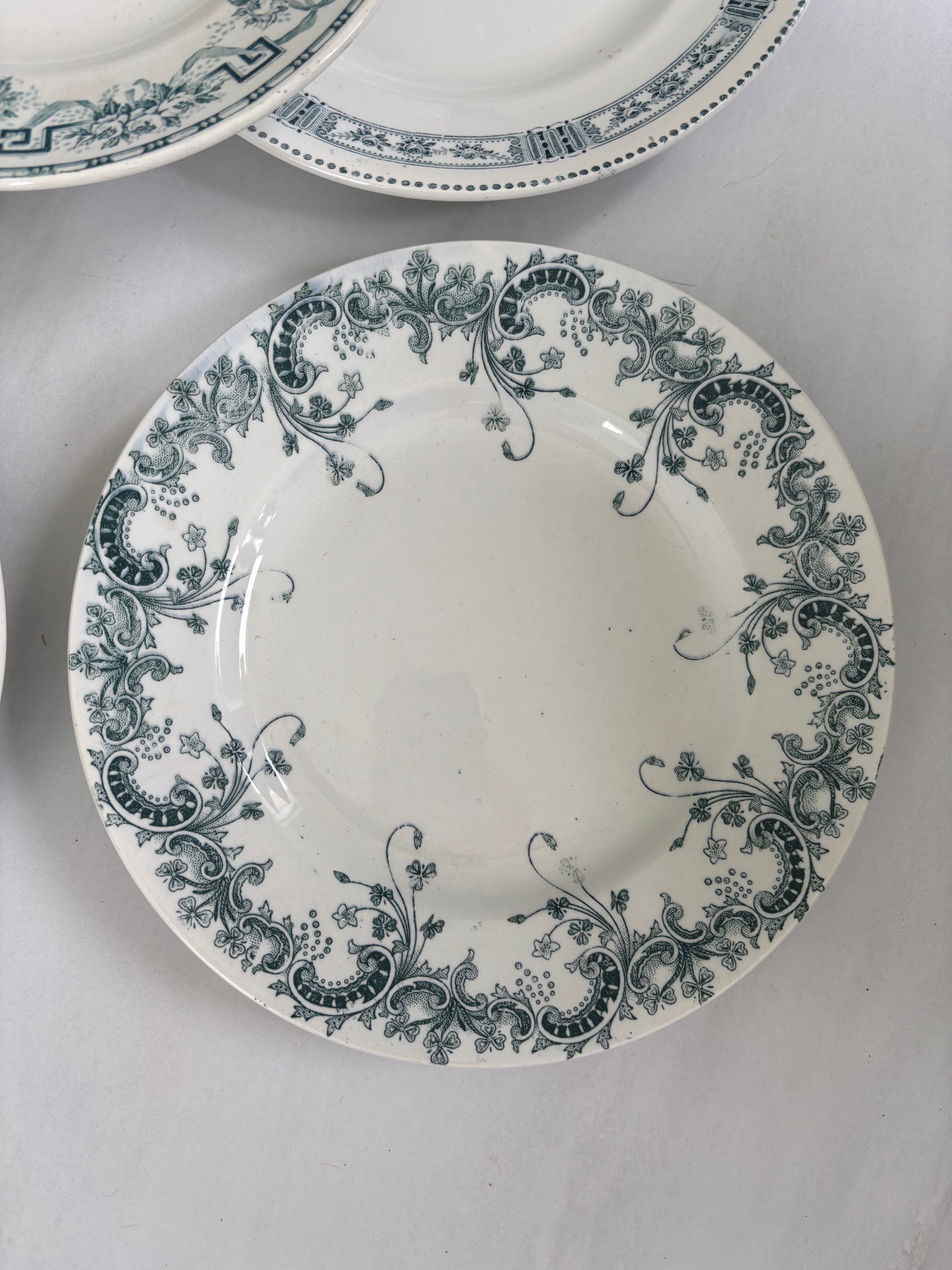 Lot of 6 blue-green ironstone plates, antique French earthenware.