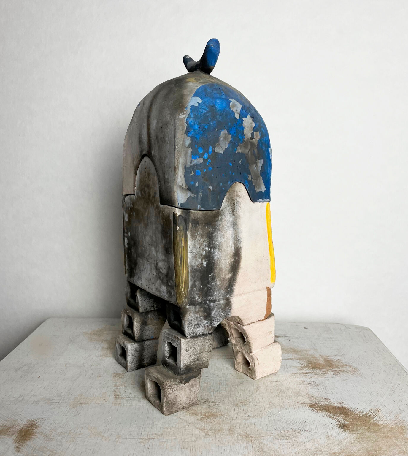 Surrealist box in painted terracotta