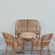Set bench table and two armchairs in rattan 1950 vintage