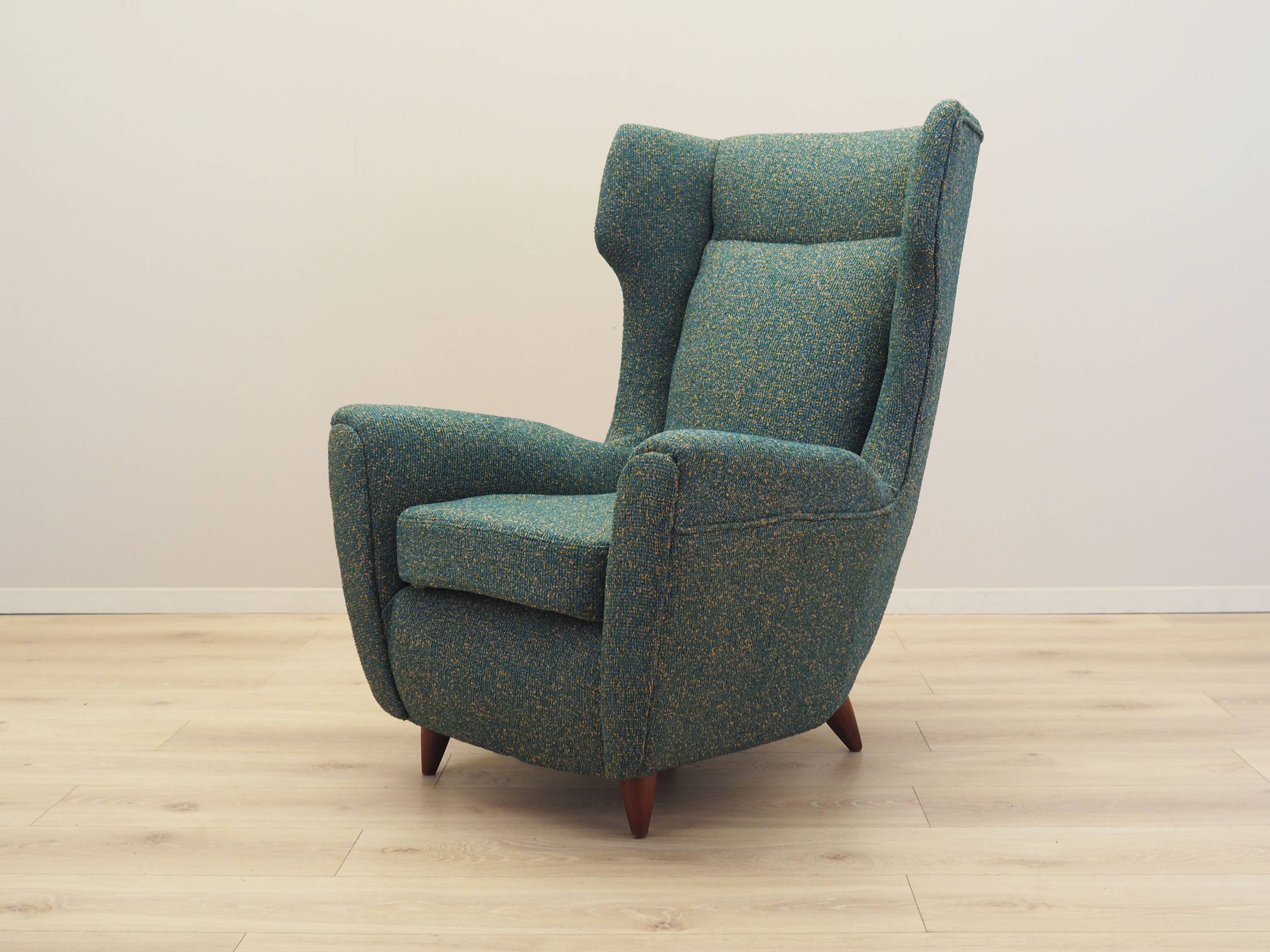 Green armchair, Italian design, 1970s, production: Italy