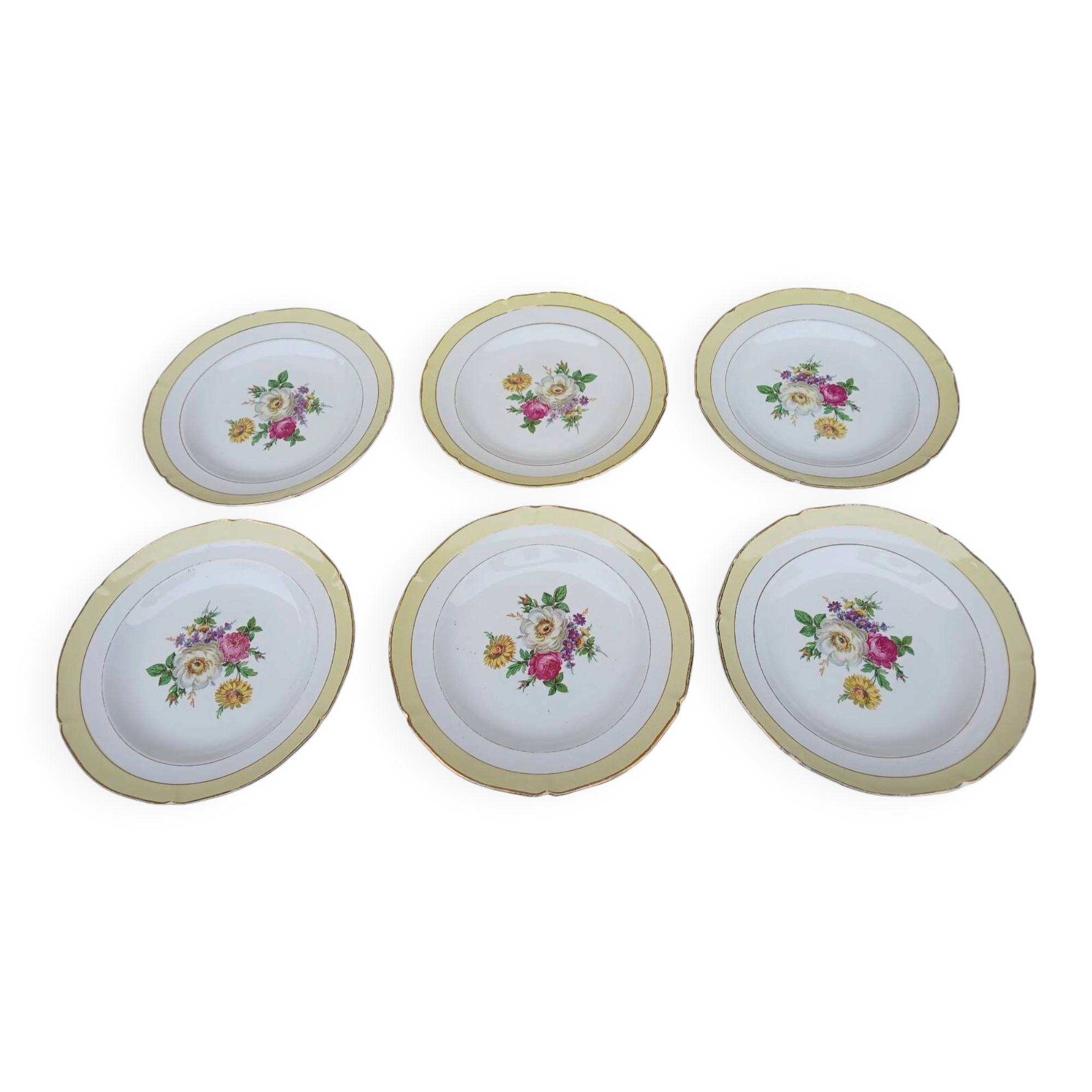 Set of 6 antique Ceranord deep plates - flower design