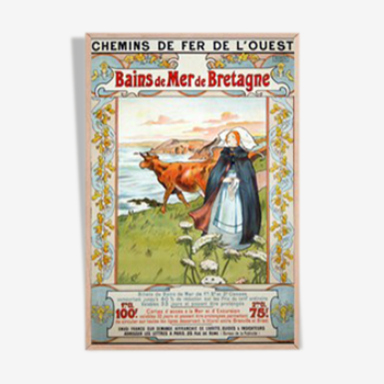 Poster bains de mer de bretagne, chemin de fer de l’ouest, a wilser