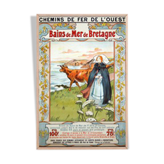 Poster bains de mer de bretagne, chemin de fer de l’ouest, a wilser