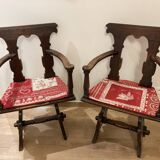 Pair of carved solid wood Dolomites armchairs