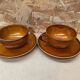 Pair of antique cups + saucers st clement ceramic brown vintage #b615