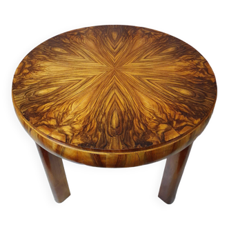 Renovated art deco round dining table, fi 110, extentable, "barrel", 1930s