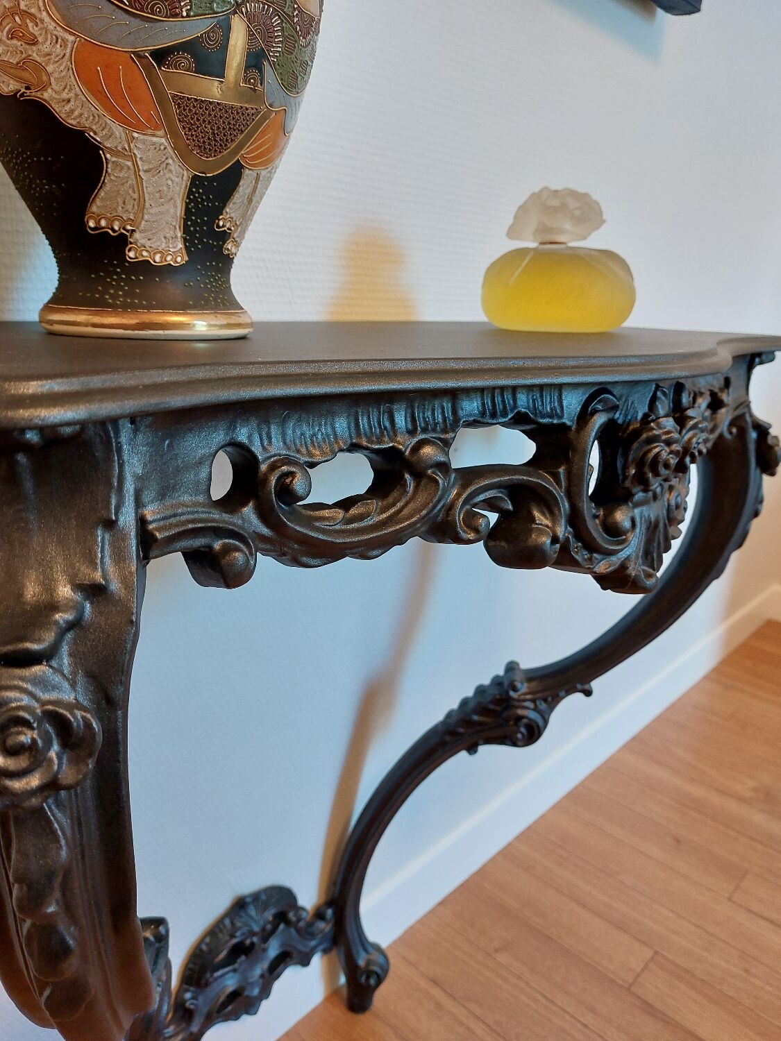 Baroque wall console, steel black