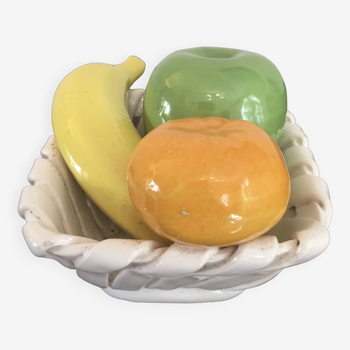 Fruit bowl basket - trompe l'oeil - ceramic - vintage 70/80 -