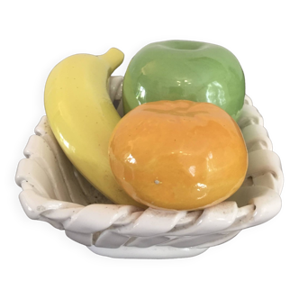 Fruit bowl basket - trompe l'oeil - ceramic - vintage 70/80 -