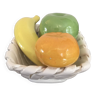 Corbeille panier coupe fruits - trompe l'oeil - céramique - vintage 70/80 -