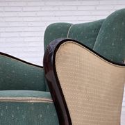 1960s, Danish armchair, green and beige furniture wool.