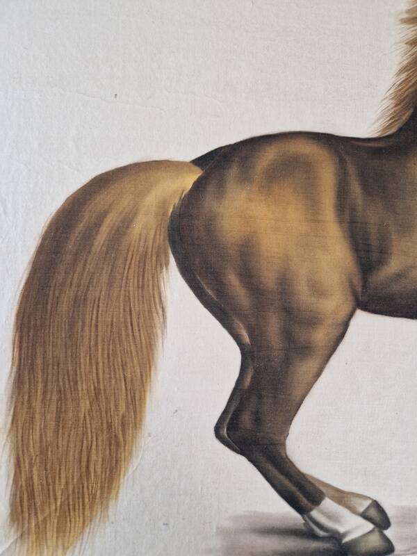 La Roche Laffitte (Born in 1943) - Watercolour drawing on fabric - Horse