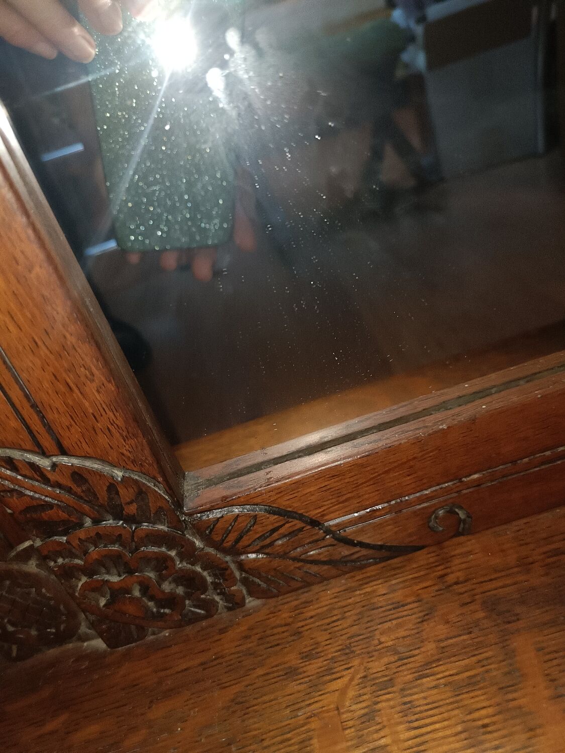 Mirror with 2 drawers solid oak. 50s