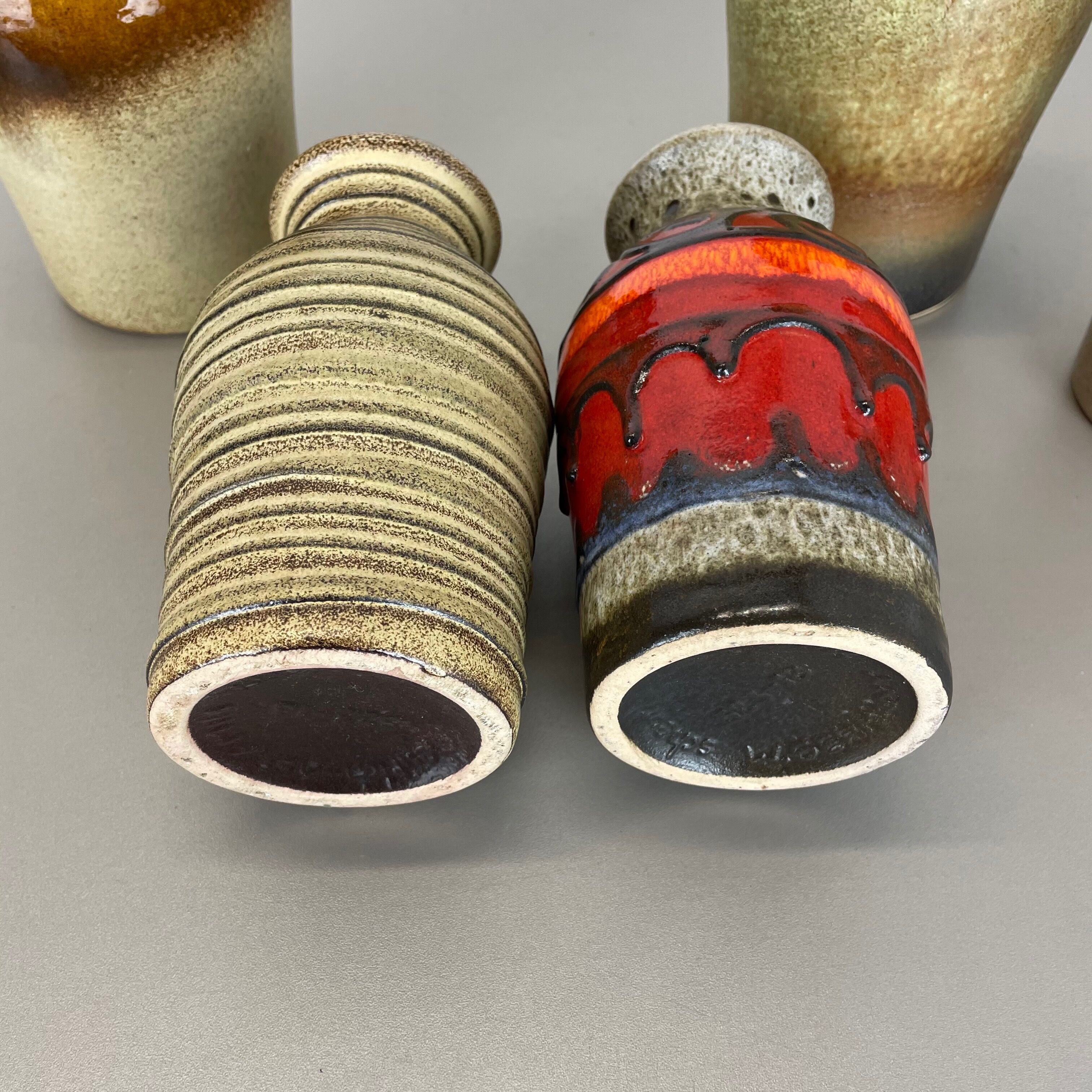 Set of five vintage pottery fat lava vases made by scheurich, germany, 1970s