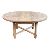 Table à manger de ferme ronde et extensible rénovée en chêne brut 160cm
