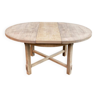 Table à manger de ferme ronde et extensible rénovée en chêne brut 160cm