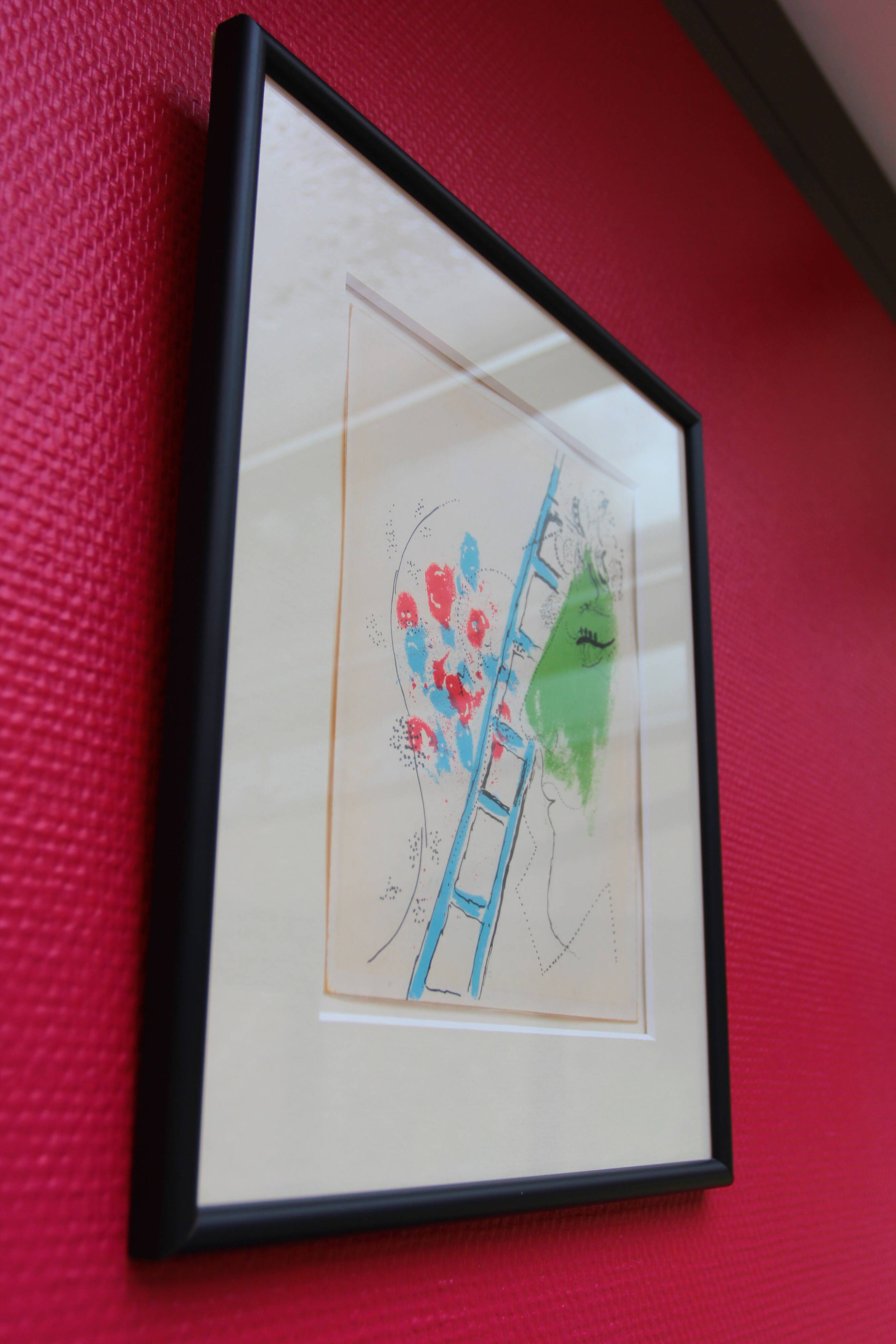 Framed lithograph (The Ladder, 1957) by Marc Chagall