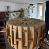 Scandinavian pendant light from the 1960s, made of wood and fabric