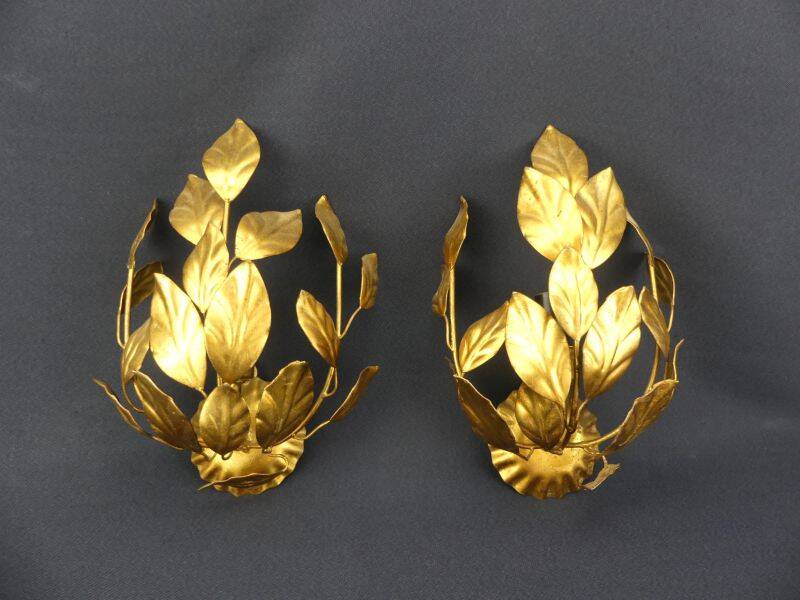 Pair of mourning sconces in gilded sheet metal