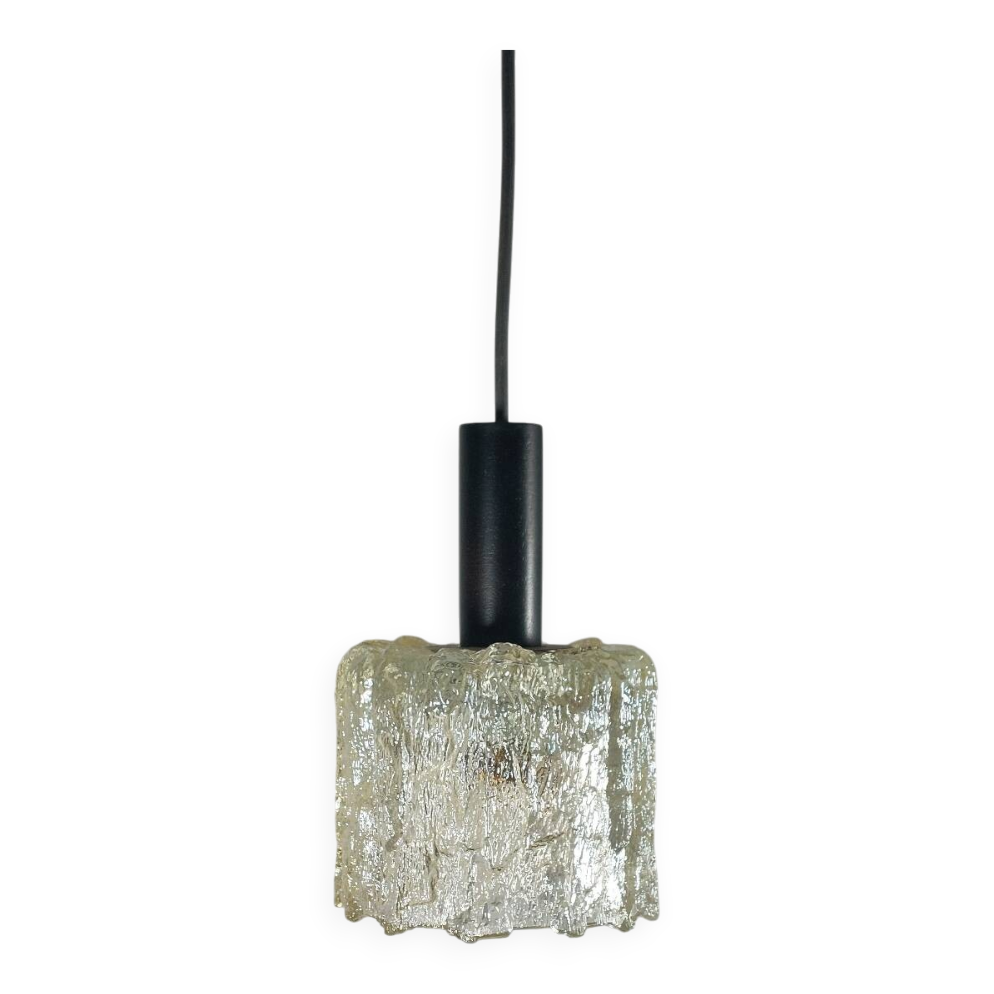 Vintage Mid Century Ice Glass Pendant Light 1970s