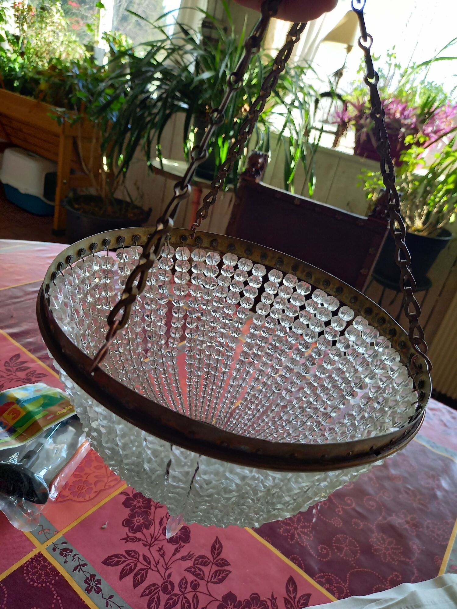 Ceiling lamps gilded brass basket and glass bead tassels