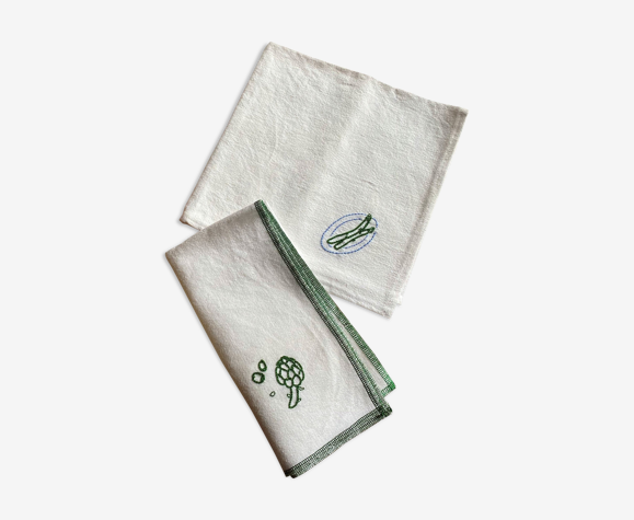 Lot de 2 serviettes brodées, légumes verts