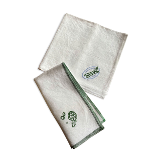 Lot de 2 serviettes brodées, légumes verts