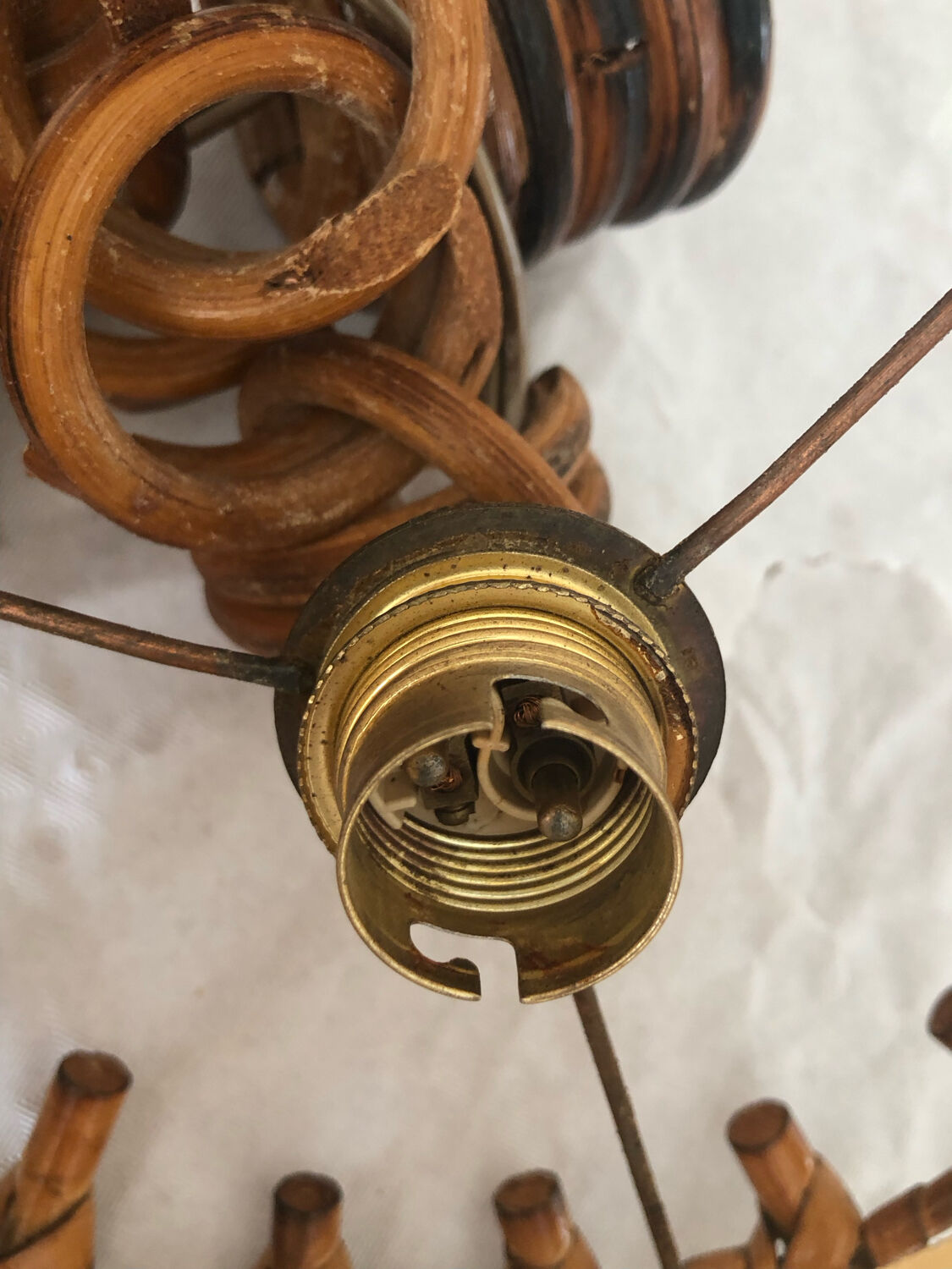 Vintage rattan pendant lamp with paper lampshade
