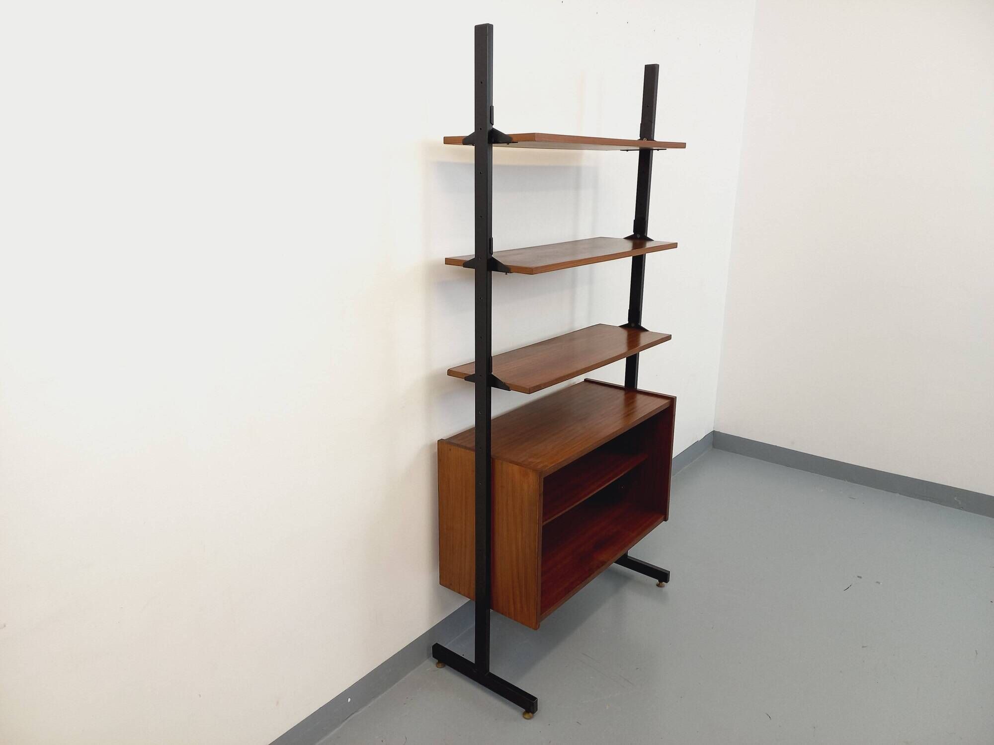 Vintage teak and metal shelf bookcase from the 60s