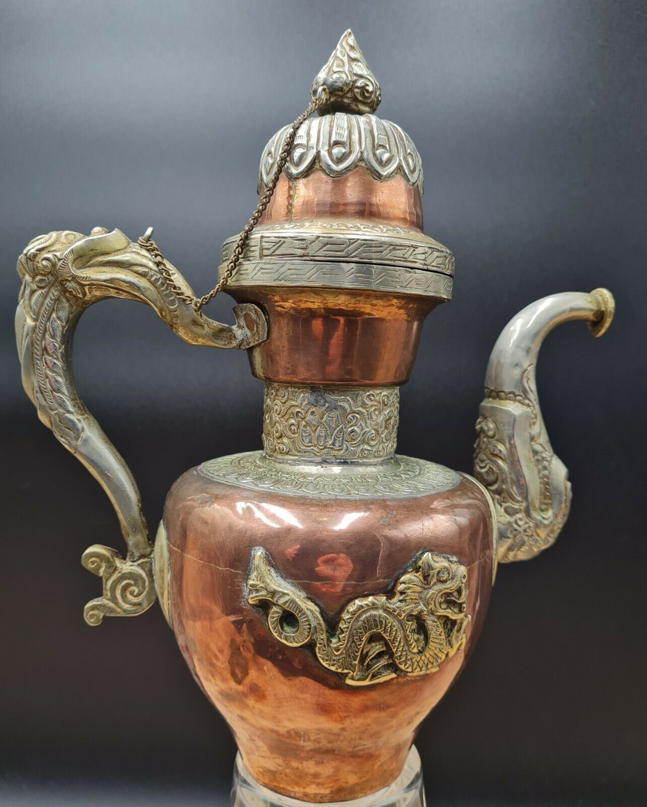 Tibetan ceremonial copper teapot aftaba dragon ewer