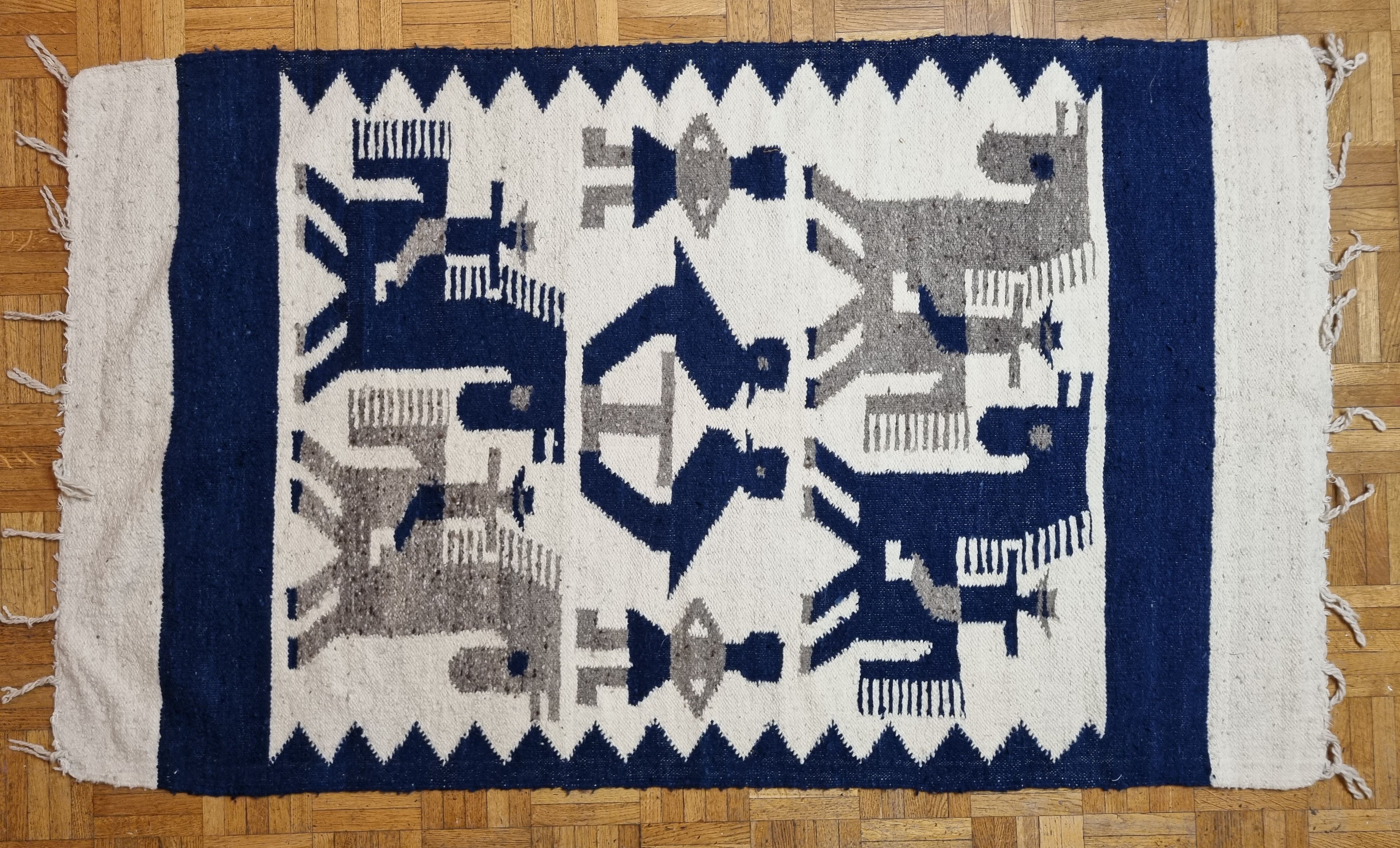 Handmade wool carpet "Pampa" with ethnic motifs from South America, 144 cm x 84 cm