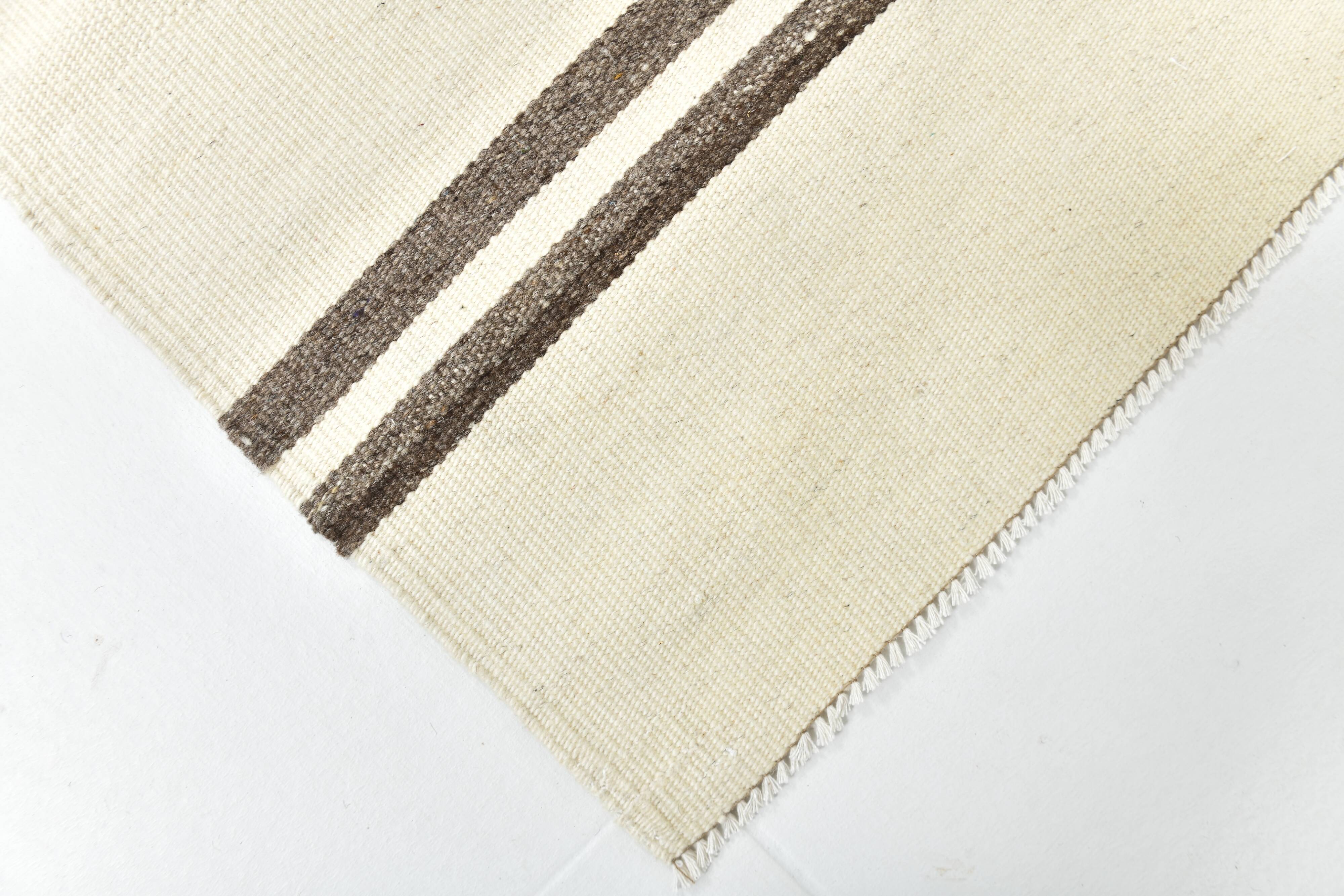 8x10 Large Beige & Brown Striped Pattern Handwoven Kilim Rug, 246x316 Cm