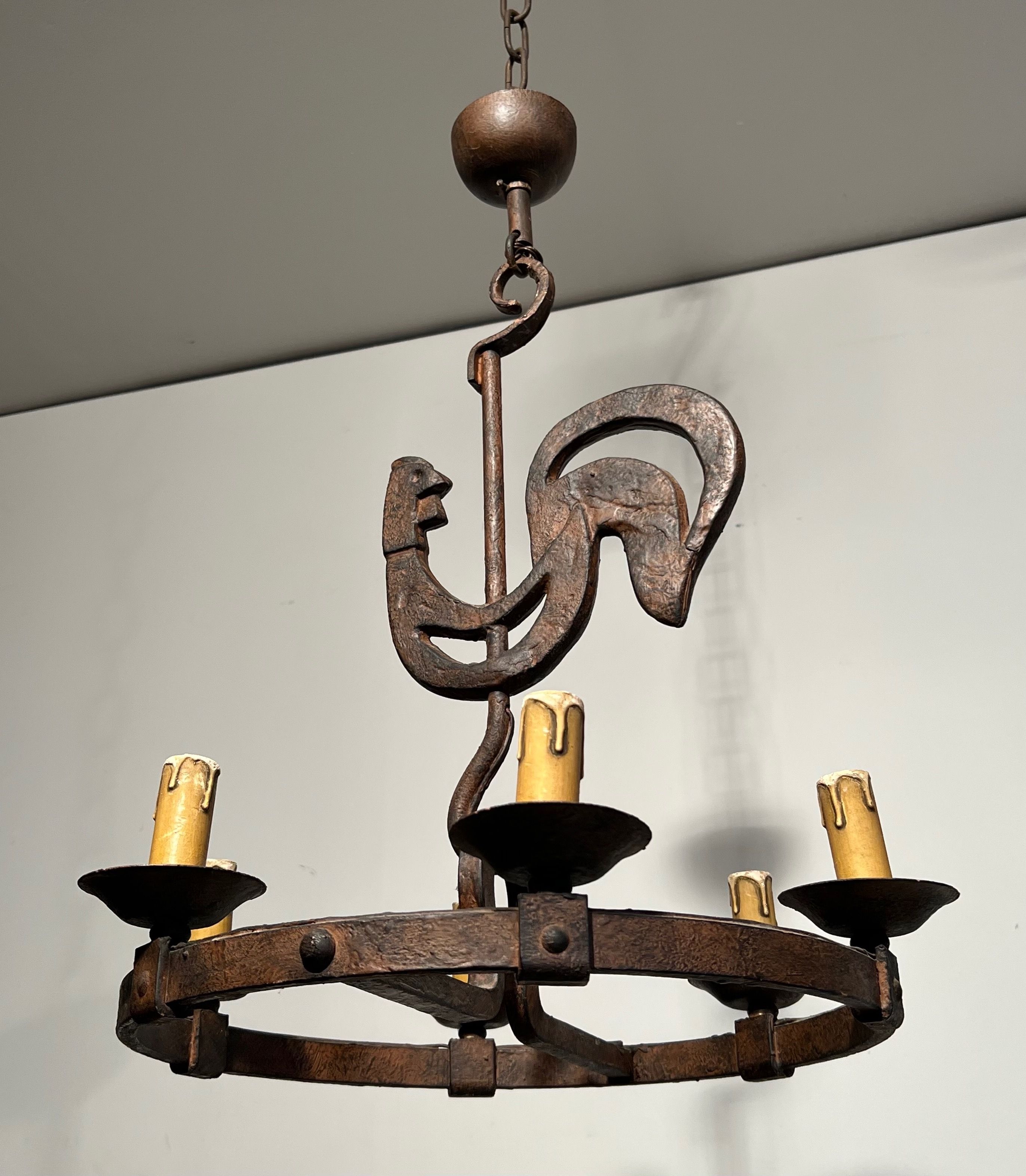 Lustre with rooster by Jean Touret for Atelier Marolles
