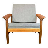 Fauteuil, teck avec rembourrage gris, années 1960