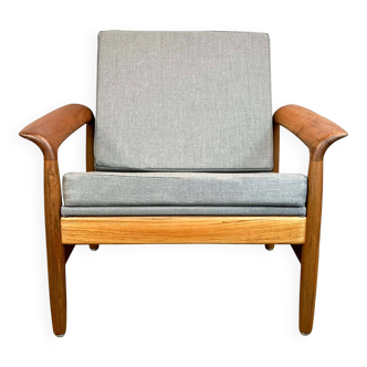 Armchair, teak with grey upholstery, 1960s