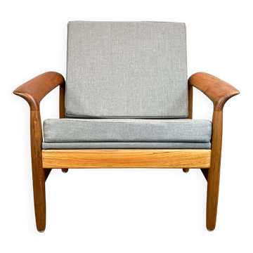 Fauteuil, teck avec rembourrage gris, années 1960